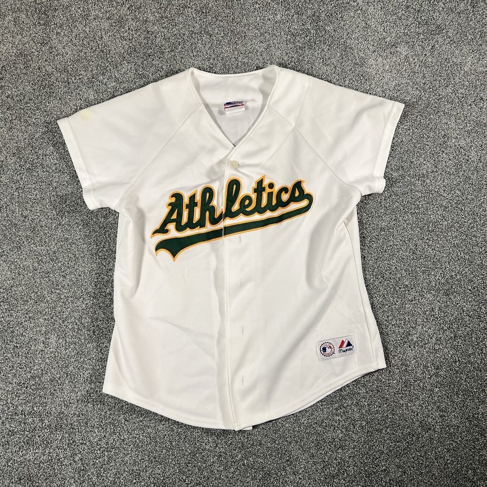 Majestic Oakland Athletics Jersey Youth Medium White MLB Baseball Button Front